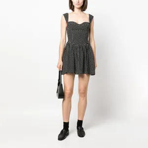 Summer Dress Women Custom Sexy Sleeveless Casual Dress Elegant Classic Black White Dot Soft A Line Mini Dress For Girls