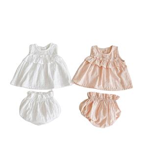 Completo estivo per <span class=keywords><strong>neonato</strong></span> in <span class=keywords><strong>cotone</strong></span> senza maniche in legno, pantaloni per pane a lanterna, completo a due pezzi per bambina - Product Image 1