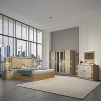 DAVINI Ensemble de meubles de chambre à coucher de luxe avec coiffeuse et armoire de rangement, finition laquée beige brillante et tête de lit éclairée