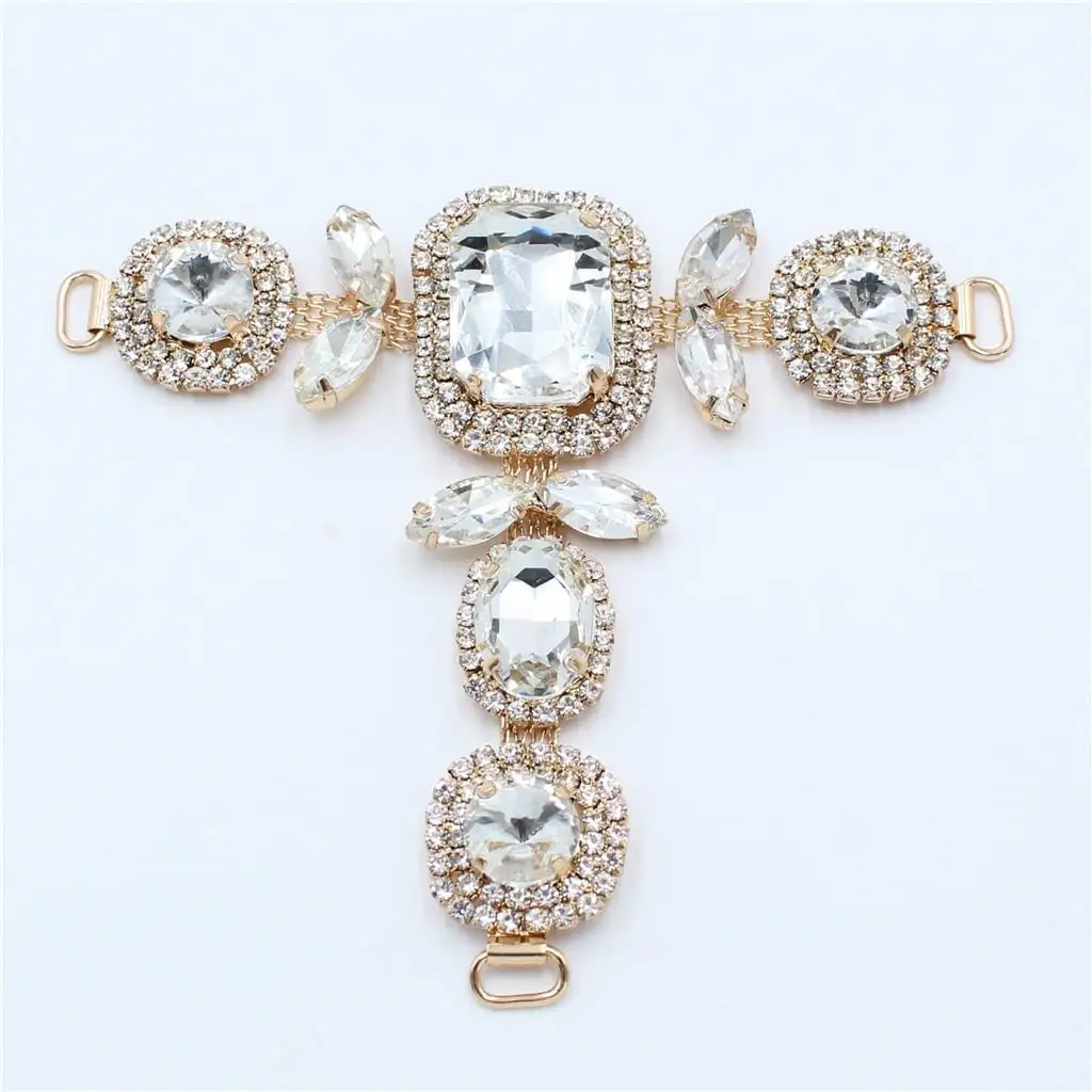 Boucle de connecteurs de bikini en strass doré Chaîne de diamant Accessoires de couture de vêtements Connecteurs en cristal métallique