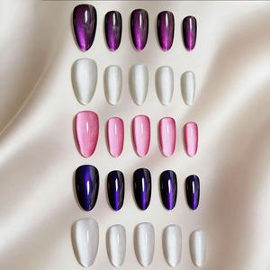 EVPCT Faux Ongles à Presser <span class=keywords><strong>Rouge</strong></span> Bourgogne Profond Effet Œil de Chat Forme Cercueil Carré Longueur Moyenne Sans Colle Acrylique Réutilisables Pack Printemps-Été - Product Image 5