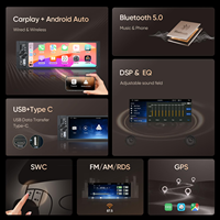 Autoradio Multimédia Vidéo MP5 de Voiture 1 Din 6,86 Pouces avec Carplay Android Auto, Bluetooth, Radio FM, Stéréo et Connecteur USB Type-C