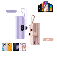 OEM 5000mAh 10000mAh Mini Power Bank avec câble intégré, support de téléphone, écran LCD, chargeur portable pour iPhone Android
