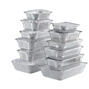 Rechthoekige Wegwerp Huishoudelijke Restaurant Carbon Gebakken Verpakking Barbecue Lade Tin Aluminiumfolie Lunchbox Met Papier Deksel