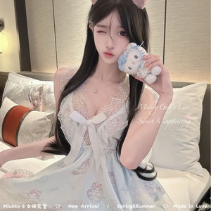 เวสต์ชิ "แองเจิล มิ่นมิ่น แคท" ชุดนอนเซ็กซี่ลายแมวน่ารัก ชุดนอนสายเดี่ยวลูกไม้คอลึกพิมพ์ลายแมว - Product Image 2