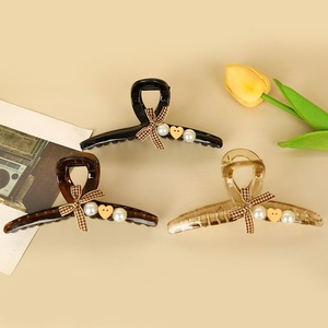 Pince à cheveux Tian'er avec grande perle, 12 cm, avec cœur et nœud, pour femme, usage quotidien, matériaux variés - Product Image 3