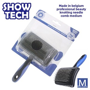 Brosse à picots en acier inoxydable <span class=keywords><strong>SHOWTECH</strong></span> belge pour toilettage des animaux de compagnie, peigne pour chats et chiens, surface incurvée pour la perte de poils et le démêlage - Product Image 3