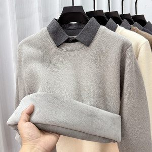 Maglione Invernale Stile Coreano alla Moda <span class=keywords><strong>con</strong></span> Collo a Camicia Finto Morbido al Tatto <span class=keywords><strong>Felpa</strong></span> da Uomo <span class=keywords><strong>con</strong></span> Fodera in <span class=keywords><strong>Pile</strong></span> - Product Image 2