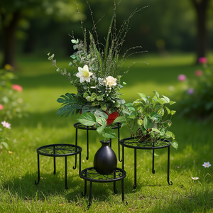 Soporte de Metal Negro 4 en 1 para Plantas, Soporte Redondo para Macetas de Exterior con Soportes de Hierro, Soporte Versátil para Macetas - Product Image 2