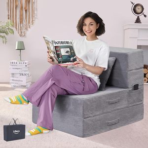 <span class=keywords><strong>Canapé</strong></span>-lit pliant simple <span class=keywords><strong>convertible</strong></span> 4 en 1 avec <span class=keywords><strong>matelas</strong></span> et oreiller rectangulaire, housse lavable en machine - Product Image 4