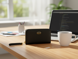 Portafoglio da donna singolo in pelle PU grande, minimalista, porta carte di credito - Product Image 2