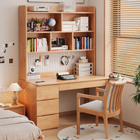 Bureau d'ordinateur en bois massif de style nordique avec étagère intégrée pour la maison, la chambre, le salon - Bureau d'étude pour étudiant en petit appartement avec panneau perforé
