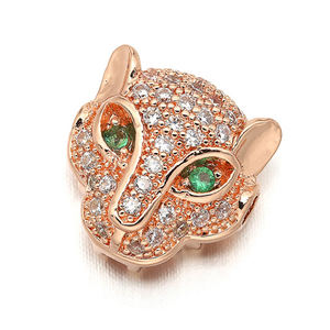 Perla in Ottone con Micro Pavé di Zirconia Cubica, Testa di Leopardo con Occhio Verde in CZ, per Creazione di Gioielli e Bracciali - Product Image 5