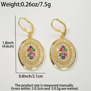 Pendientes colgantes de cobre con incrustaciones de circonita multicolor vibrante, diseño delicado de filigrana ovalada, para mujer, ideales para aniversarios y fiestas, venta al por mayor. - Product Image 6