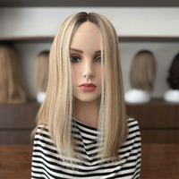 Perruque médicale juive Sheitel en cheveux humains vierges européens blonds balayage, avec dessus en soie, lisse, casher, pour femmes, vente en gros