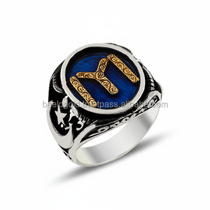 925K <b>Sterling</b> <b>Silver</b> Ottoman Dirilis Blue Enamel <b>Men</b> <b>Ring</b> Kayi <b>Ring</b> Ertugrul <b>Ring</b> - Product Image 2
