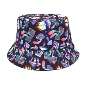 Chapéu de praia de viagem, atacado, uso ao ar livre, cogumelo floral, trippy, hippie, alienígena, chapéu de balde, psicodélico