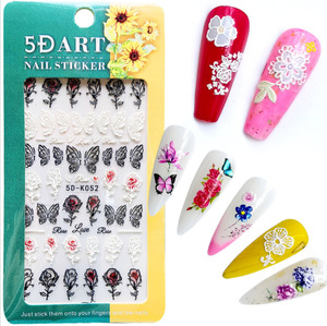 5D-K001 a 079 5d adesivi per nail art fiore goffrato primavera cartone farfalla amore nero bianco adesivi per unghie - Product Image 1