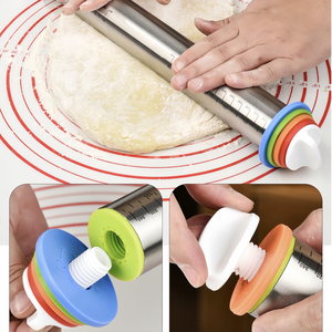 Rouleau à pâtisserie français en acier inoxydable de 16 pouces avec anneau de réglage d'épaisseur pour la pâtisserie et la confection de pâtes, rouleau à pâte en métal - Product Image 3