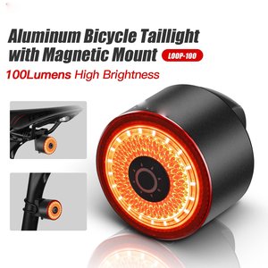 Feu arrière de vélo intelligent en alliage d'aluminium LOOP-100, 100 lumens, fixation magnétique sur selle, lumière d'avertissement de sécurité - Product Image 3