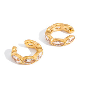 J & D Minimalista Clásico Zircon <span class=keywords><strong>Cuff</strong></span> Earring18K Chapado en oro Acero inoxidable Impermeable Marcasita <span class=keywords><strong>Cuff</strong></span> Earring - Product Image 6