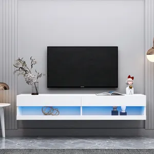 लिविंग रूम के लिए रोशनी के साथ आधुनिक लक्जरी फ्लोटिंग माउंट टीवी स्टैंड लकड़ी डिस्प्ले कैबिनेट कंसोल सेट