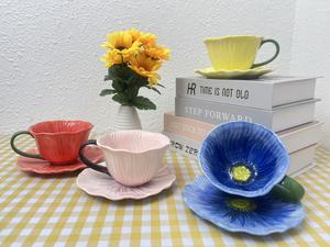 Elegant Floral Design Coffee Cup Saucer Set Creative Painted Flower-Shaped Porcelain Cups Decorative <b>Drinkware</b> for Tea & Coffee - Product Image 5