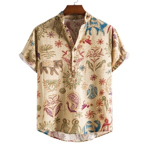 Nouveau design Chemises à col montant de vacances à la plage hawaïenne imprimées sur mesure pour hommes - Product Image 1