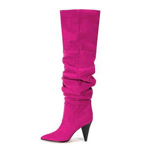 Large Size 45 High-Heeled Pointed Toe Women Suede Pleated Shoes Wide Fit Over the Knee Boots Spike Heels <b>Long</b> Booties - Product Image 2