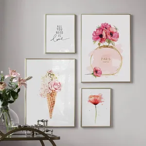 París-pintura sobre lienzo con Perfume de flor y helado para pared, carteles nórdicos e impresiones, imágenes de pared para decoración de sala de estar