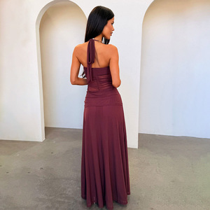 Elegante y Sexy Vestido de Noche con Cuello Halter y Espalda Descubierta, Estilo Cola de Pez, Color Sólido, Cintura Ajustada, Transparencias, Ideal para Banquetes y Eventos Casuales - Product Image 4