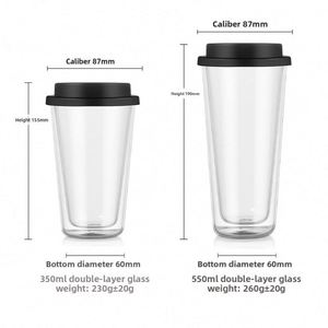 แก้วน้ำชา นม กาแฟ แก้วบอโรซิลิเกต ขนาด 350 มล. 550 มล. พร้อมโลโก้สั่งทำ แก้วน้ำสองชั้น 12 ออนซ์ พร้อมฝาซิลิโคน - Product Image 2