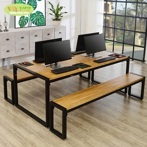 工业铁木办公家具餐桌套装活边松木平板办公书桌套装 - Product Image 1