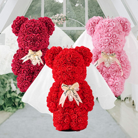Bestseller Handgefertigter Hochwertiger Hochzeits-Roter-Rosen-Bär Künstliche Blumen Teddybär-Box Valentinstag Weihnachten Anpassbare Farbe