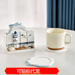 Mediterranean Wooden Coasters Lighthouse Hut Design Insulated <b>Table</b> <b>Mats</b> Desktop Decor - Product Image 5