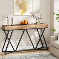 Table console en bois de style industriel Tribesigns avec dessus en grain naturel et pieds en X en métal noir. Parfait pour les entrées de table