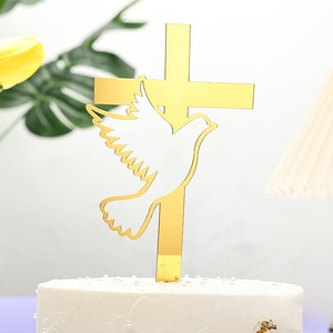 Adorno de Pastel de <span class=keywords><strong>Primera</strong></span> Comunión de Acrílico Espejo al por Mayor, Cruz Dorada, Adorno de Pastel de Bautizo, Decoraciones <span class=keywords><strong>para</strong></span> Fiestas - Product Image 6