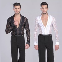 Costume de danse latine de salon, vêtements de performance avec strass, chemise en dentelle, pantalon de rumba, tenue de danse de samba, tenues de scène, vêtements pour hommes