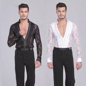 Traje de Baile Latino de Salón, Ropa de Actuación con Pedrería, Camisa de Encaje, Pantalones de <span class=keywords><strong>Rumba</strong></span>, Ropa de Baile de Samba, Trajes de Escenario, Ropa para Hombre - Product Image 2