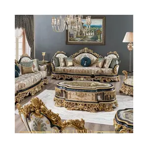 European Baroco style golden antique royal sofa set luxury living room furniture black edge foil classic sofa set luxury