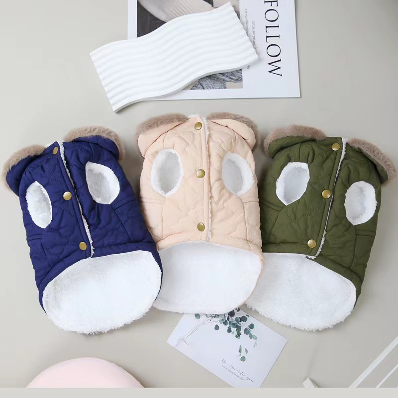Fashionable Three Colors Pet Coat With Warm Fur Collar Dog Winter Clothes Windproof Vest For Pet Dog Cat