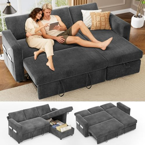 Sofá Cama Seccional con Cama Extraíble, Sofá en Forma de L con Respaldo Reclinable y Chaise Longue Reversible con Almacenamiento - Product Image 1