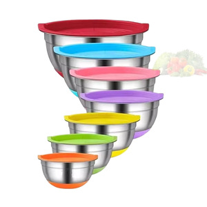 Stainless Steel Salad Bowl Set With Lid Colored <b>Silicone</b> Base Non Slip <b>Baking</b> Cooking Dough Mixing Bowl For Kitchen Use - Product Image 5