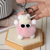 En gros, pendentifs en fourrure de lapin Rex en forme de boule de charbon, breloques de sac en peluche mignonnes style dessin animé, porte-clés de voiture stylés et tendance, accessoires de téléphone