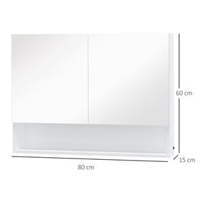 HOMCOM Wall Mirror <b>Cabinet</b>, LED <b>Lights</b>, Open Shelf and Internal Shelf, 80x15x60cm - Product Image 3