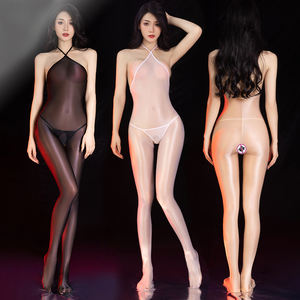 女式油光超薄真丝开裆透明吊带露背连体裤透气连体袜 6435 - Product Image 1