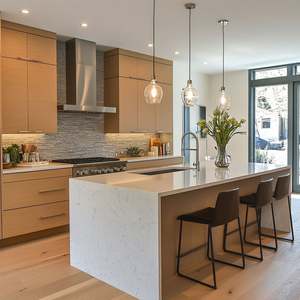 Meubles de cuisine modernes de luxe, design de couleur personnalisé, ensemble complet de meubles de cuisine, îlots en acier inoxydable pour villas - Product Image 4