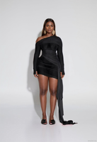Robe mini asymétrique rose personnalisée par le fabricant, à épaules dénudées, froncée, en maille, à manches longues, avec lien latéral, pour soirée, vente en gros OEM