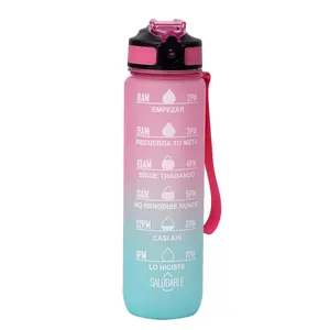 Leakproof BPA Free 1l Sports Water Jug With Time Marker Large Plastic Motivational Water Bottle