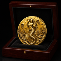 Pièce commémorative de luxe en cuivre fin .999 de 5 oz, créatures mythiques, plaquée or, relief 3D, sirène, souvenir avec boîte cadeau
